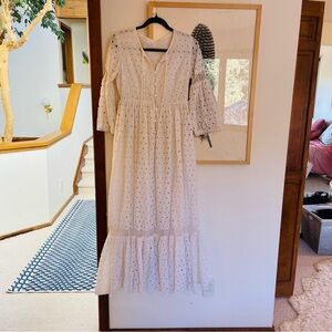 Stunning Vintage White Eyelet Dress with Crochet Details